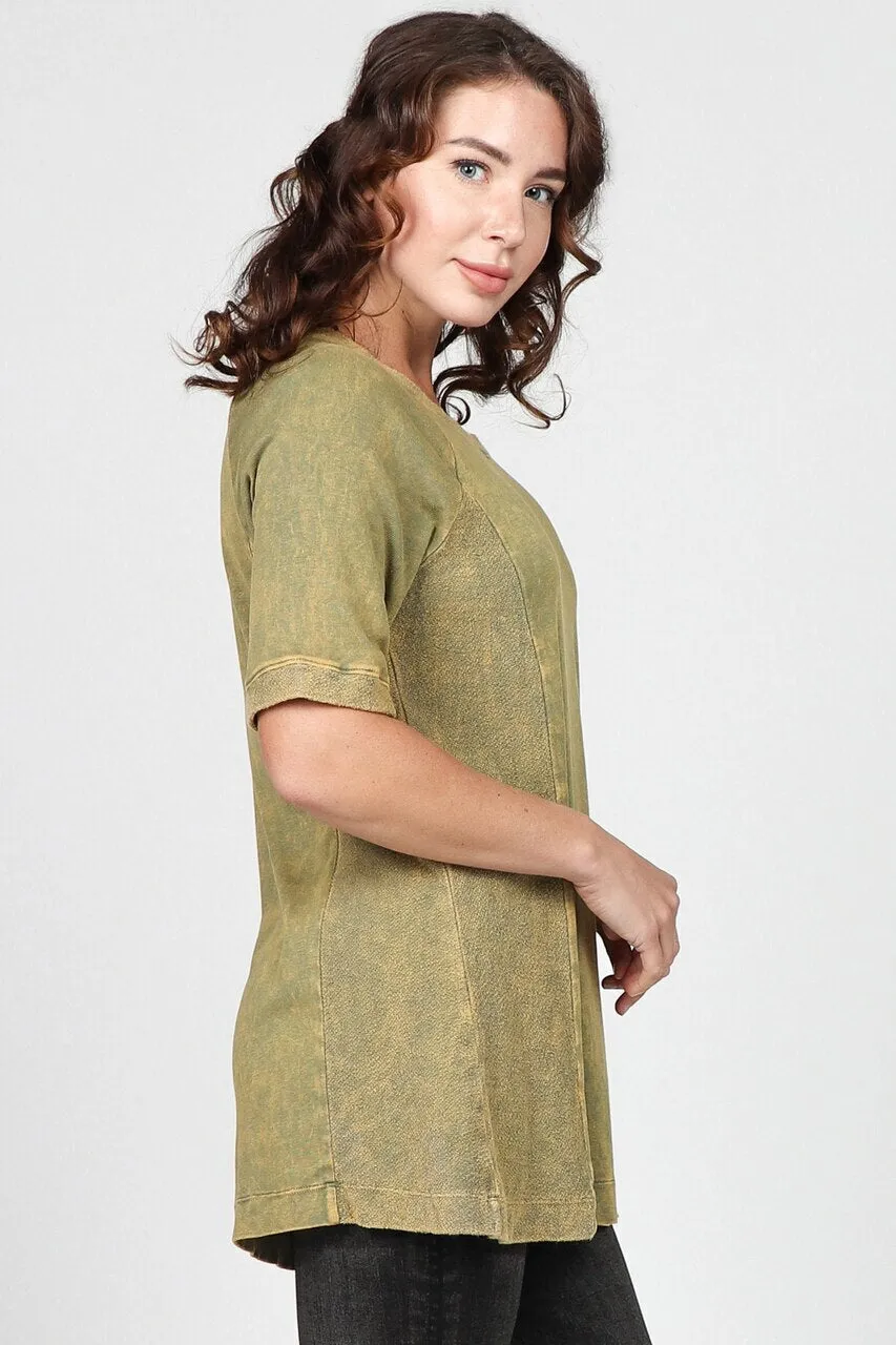 S4887A Mineral Washed Tunic with French Terry Contrast