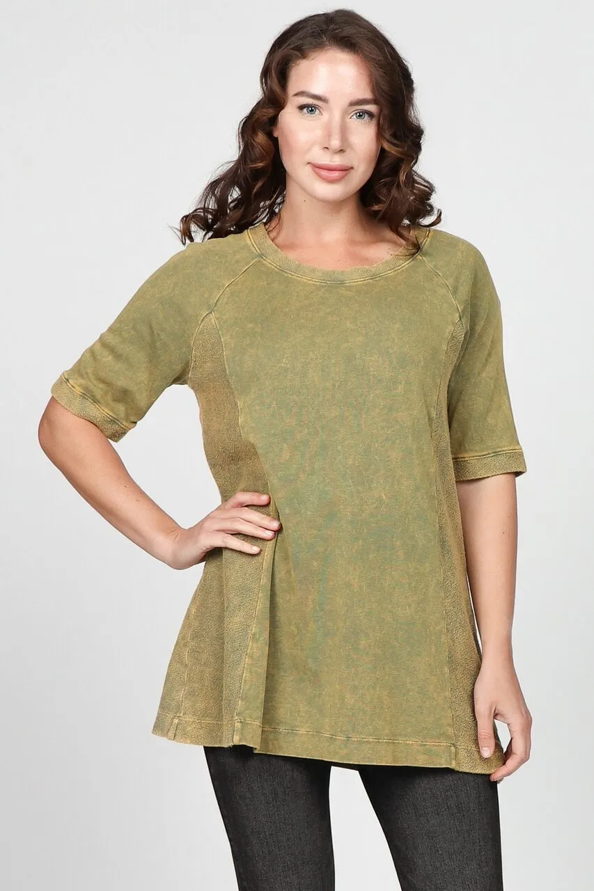 S4887A Mineral Washed Tunic with French Terry Contrast