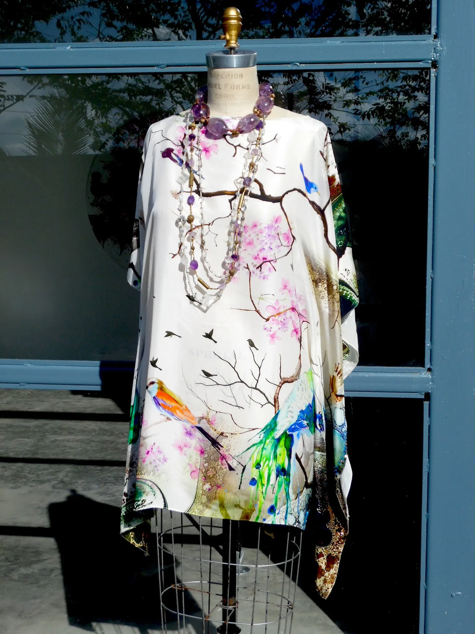 Silk Caftan Japanese Birds And Flowers