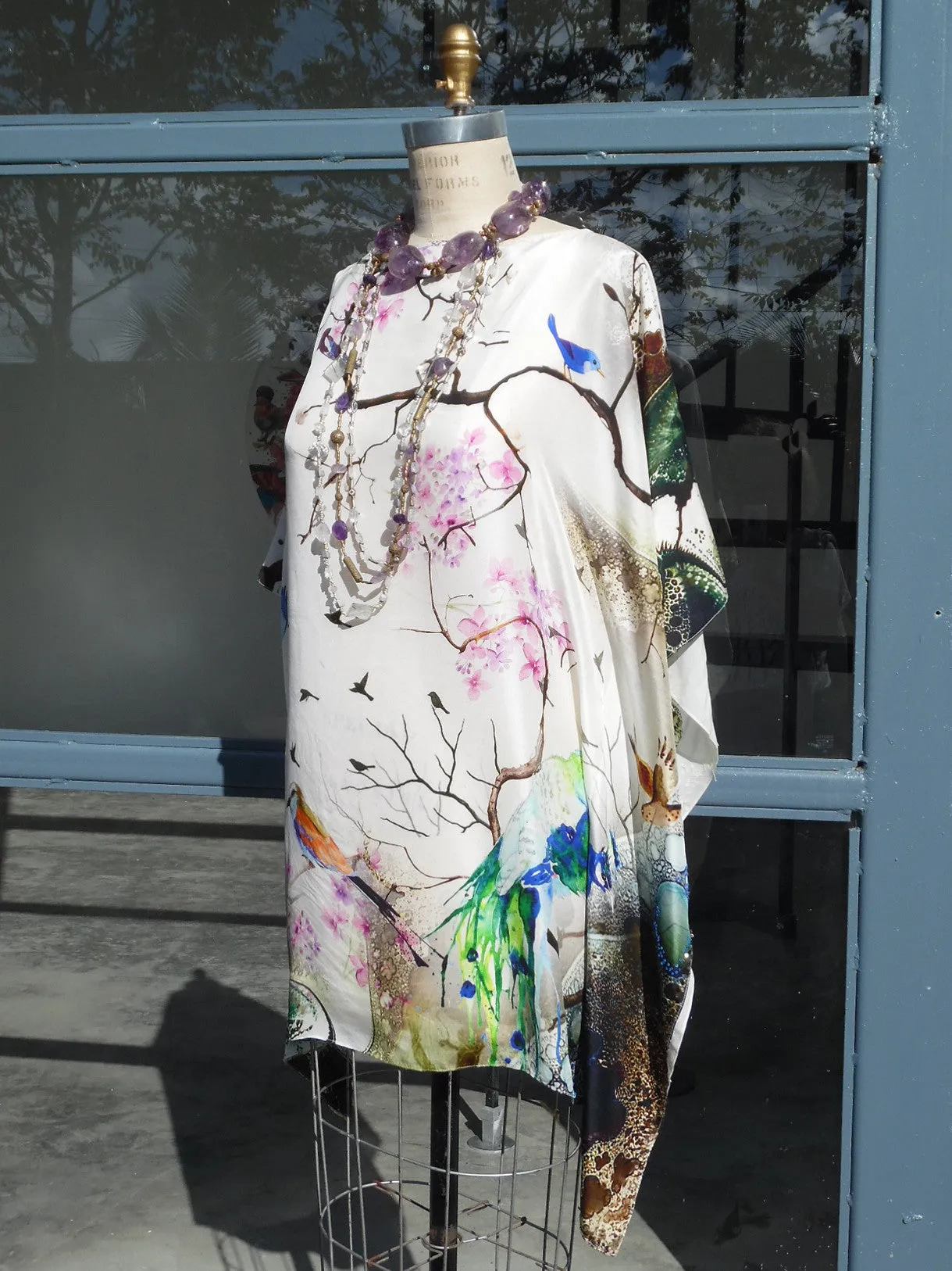 Silk Caftan Japanese Birds And Flowers