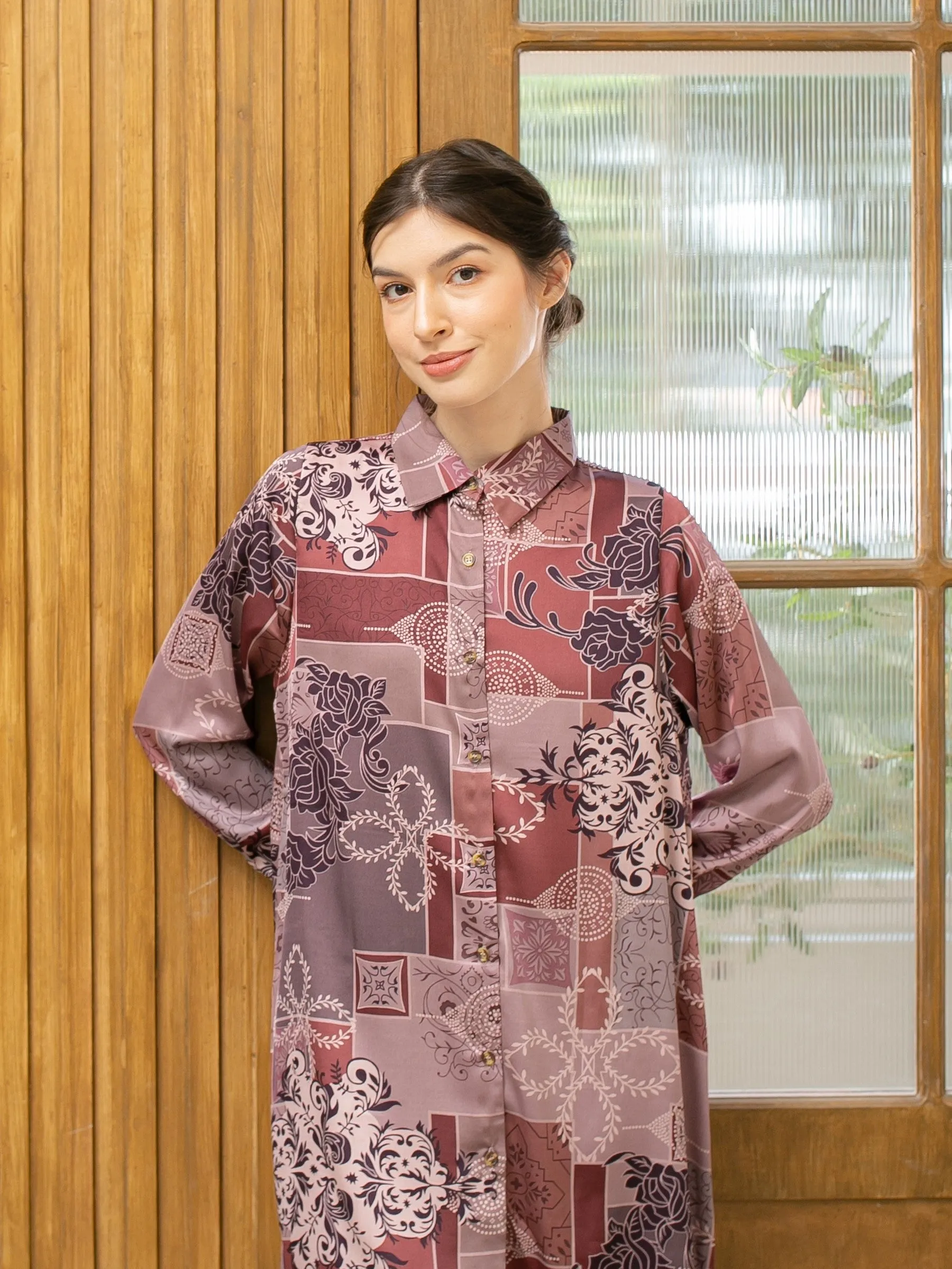 Soera Satin Tunic Kemeja - Brown