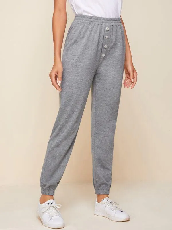 Solid Heather Gray Button Up Sweatpants