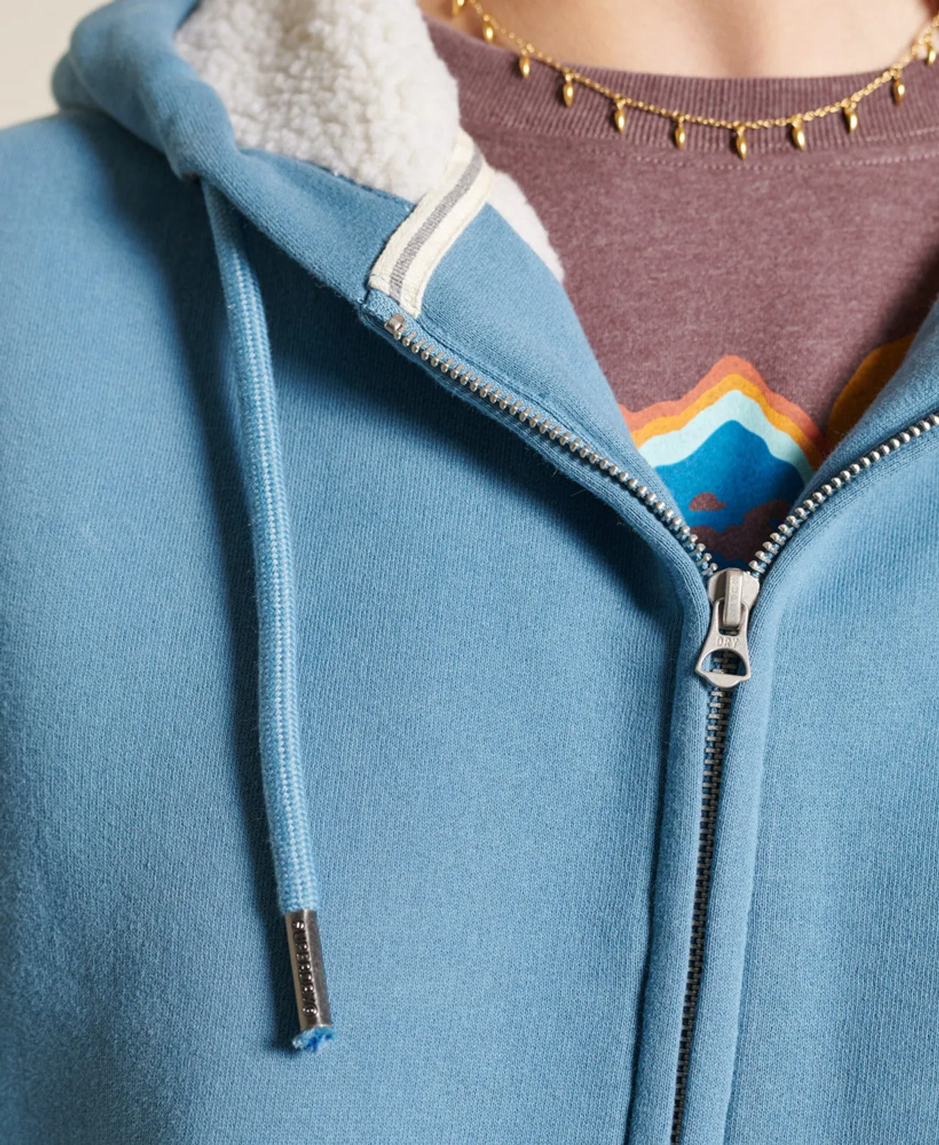 Superdry - Borg Lined Zip Hood Pottery Blue