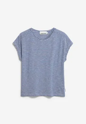 t-shirt - oneliaa striped - oatmilk / lapis blue