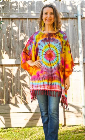 T6213- Hand Dyed Tunic Boho Kaftan Blouse Hippie Oversize Tops