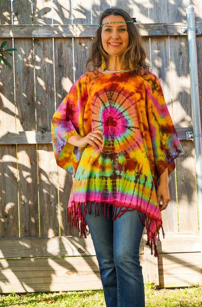 T6233- Hand Dyed Tunic Boho Kaftan Blouse Hippie Oversize Poncho Tops