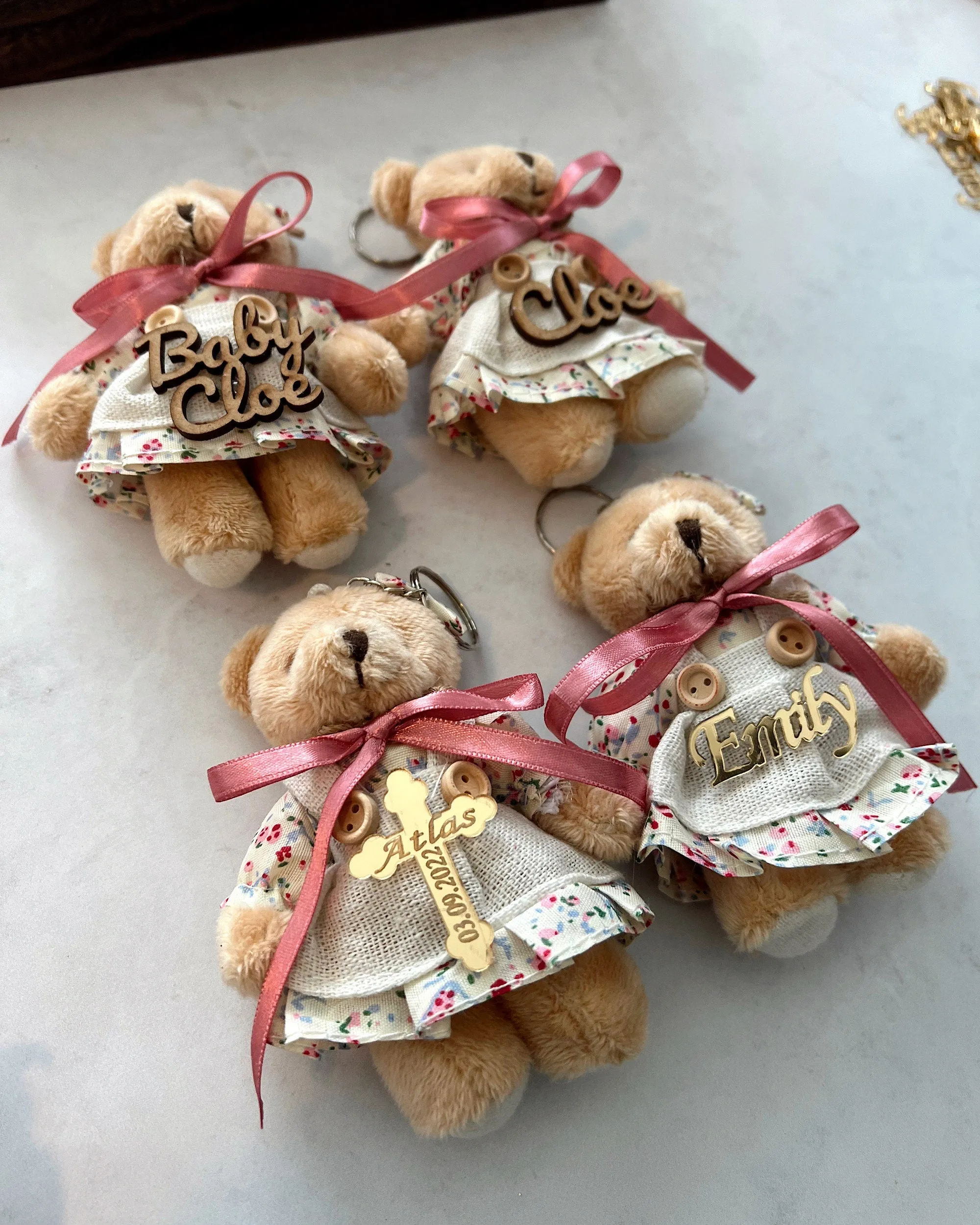 Teddy Bear Baby Shower Favors, Teddy Bear Keychain, Personalized Favors, First Birthday Party, Baptism Favors, Christening Gift