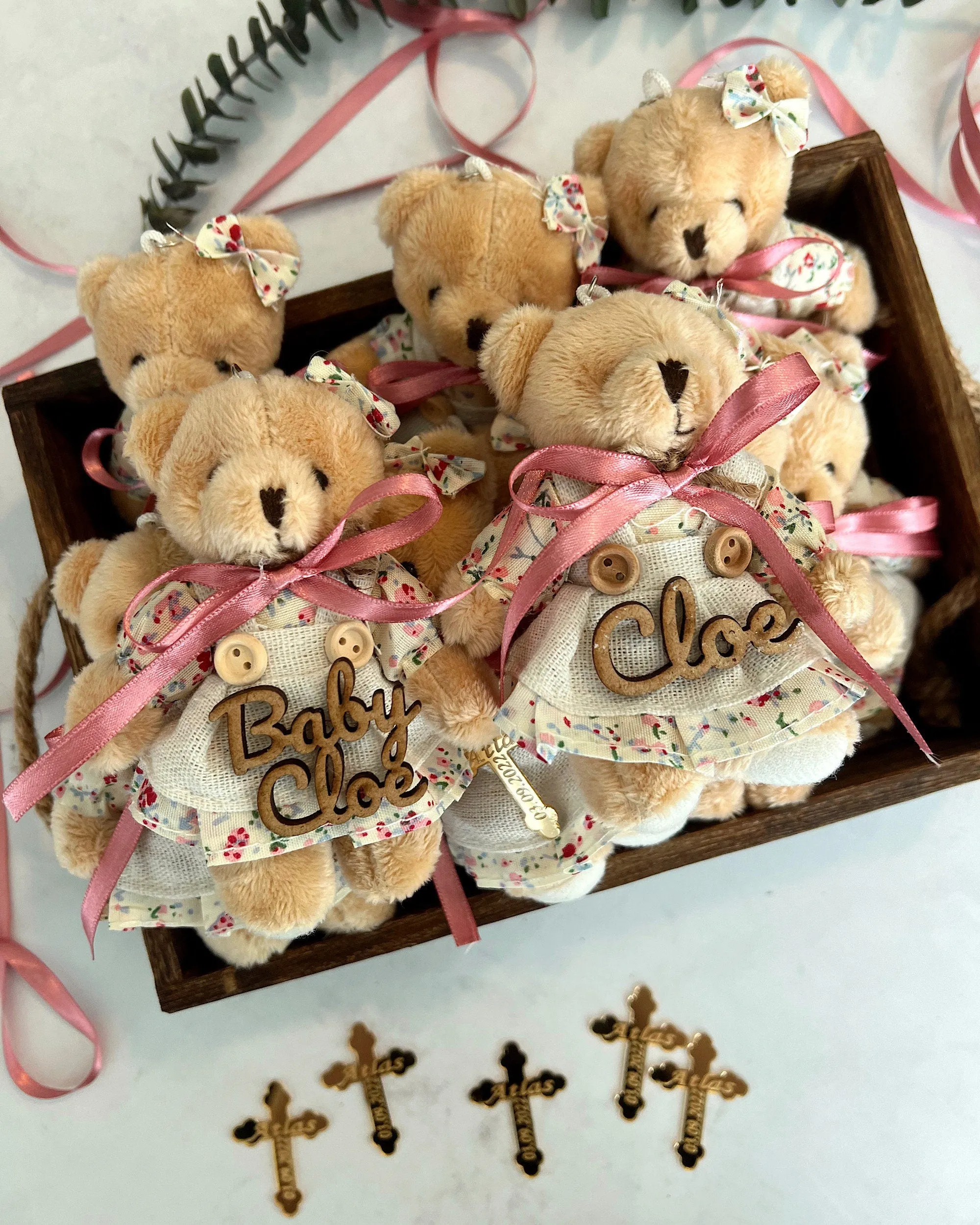 Teddy Bear Baby Shower Favors, Teddy Bear Keychain, Personalized Favors, First Birthday Party, Baptism Favors, Christening Gift