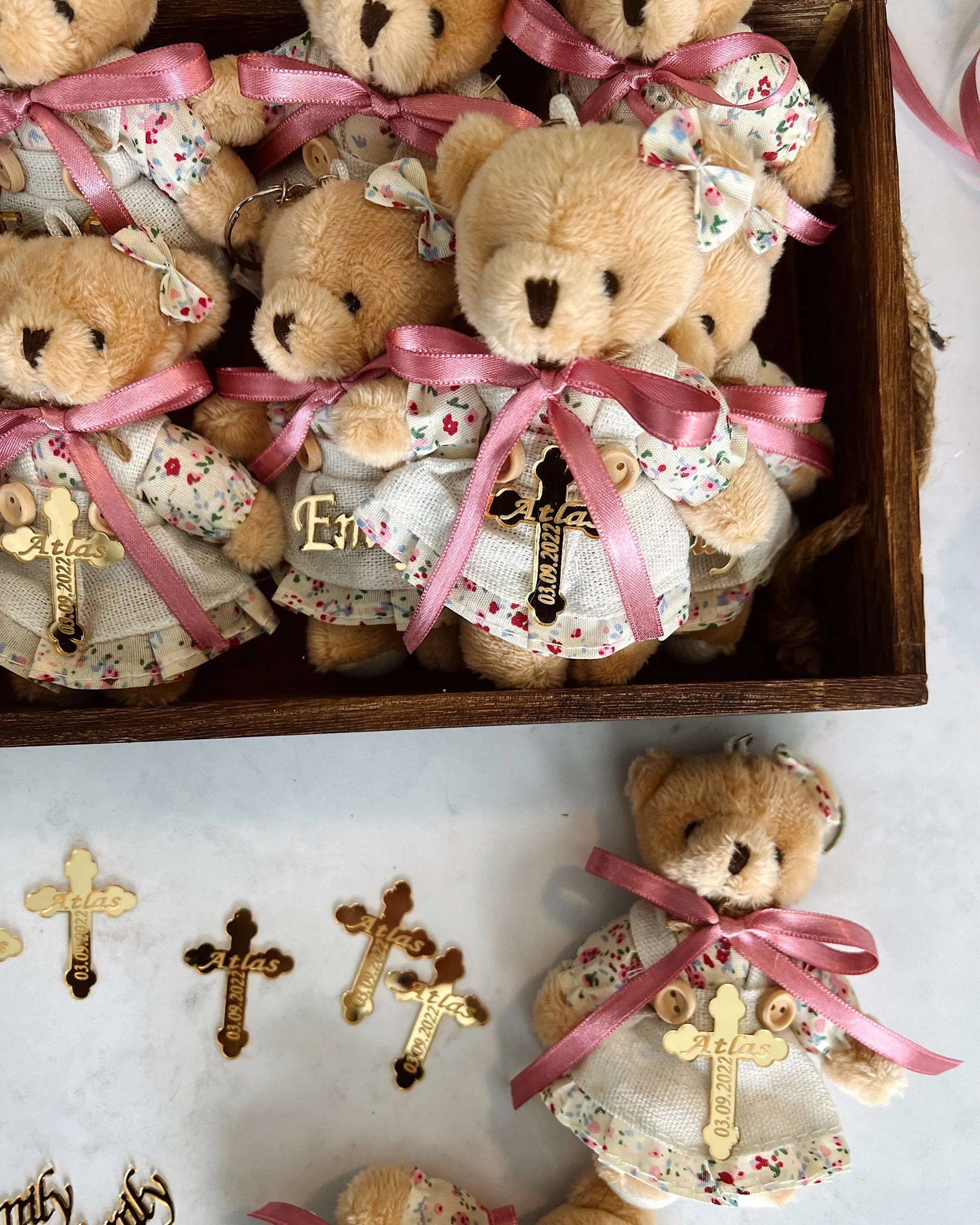 Teddy Bear Baby Shower Favors, Teddy Bear Keychain, Personalized Favors, First Birthday Party, Baptism Favors, Christening Gift