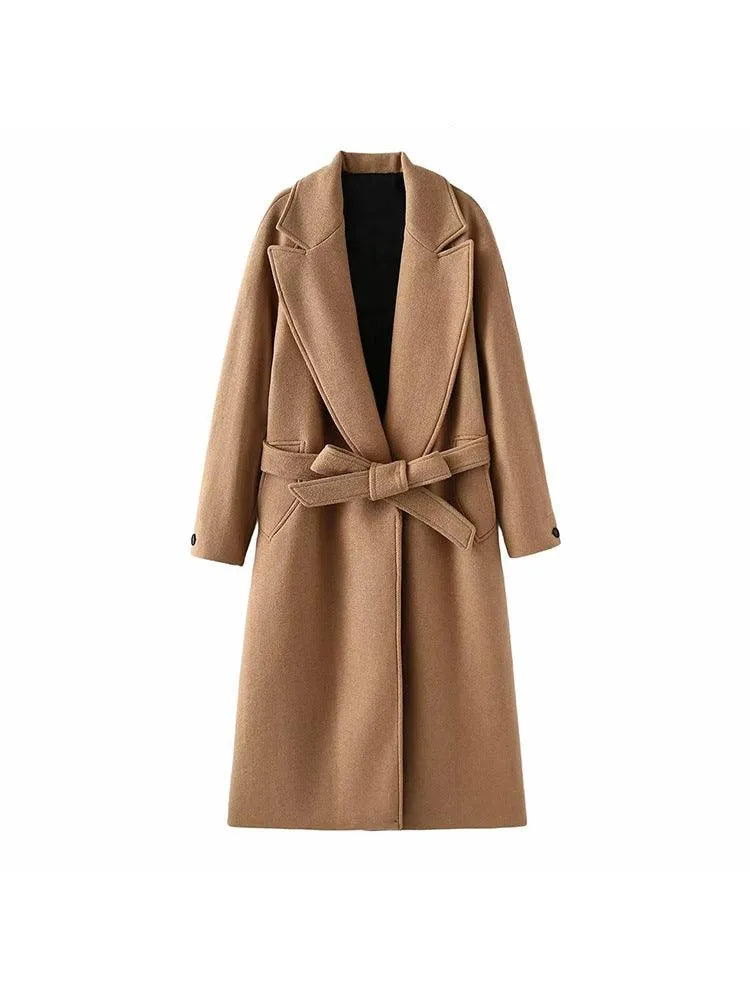 Temperament Fashion Neutral With Waist Woolen Coat