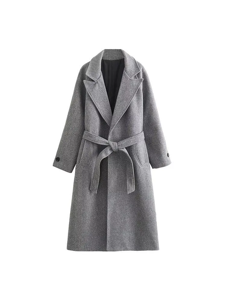 Temperament Fashion Neutral With Waist Woolen Coat