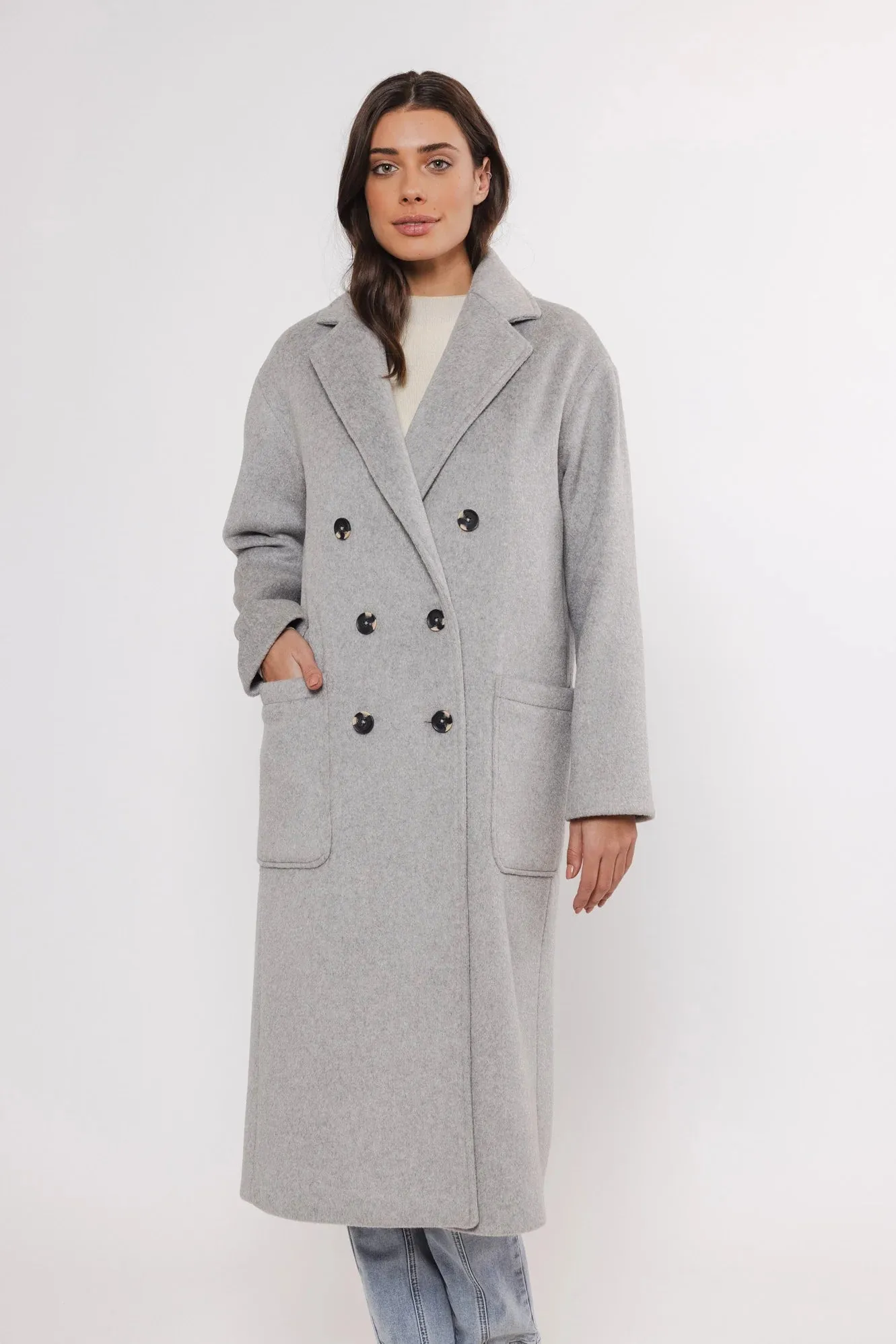 Teuni Double Breasted Coat - Light Grey