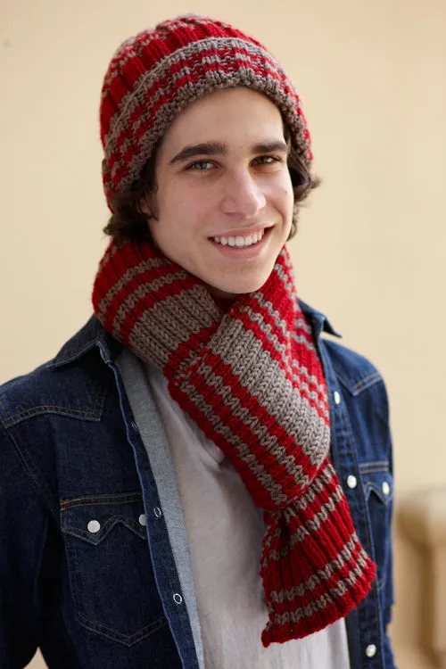 Varsity Stripe Hat And Scarf Pattern (Knit)