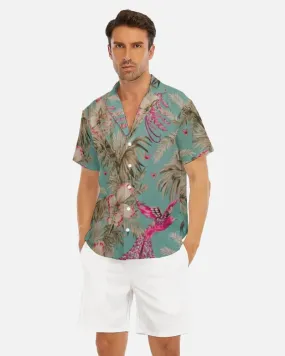 Vintage Bird & Tropical Palm V-Neck Short Sleeve Shirt