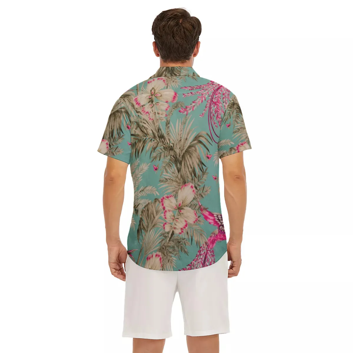 Vintage Bird & Tropical Palm V-Neck Short Sleeve Shirt