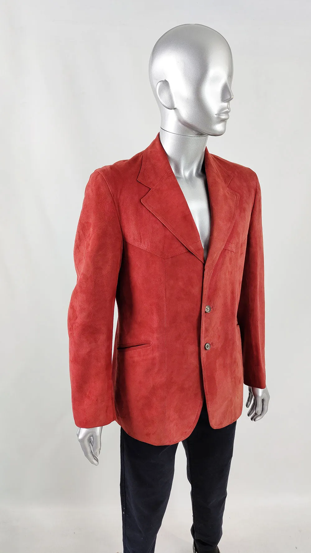 Vintage Mens Red Lambskin Suede Blazer Jacket, 1970s