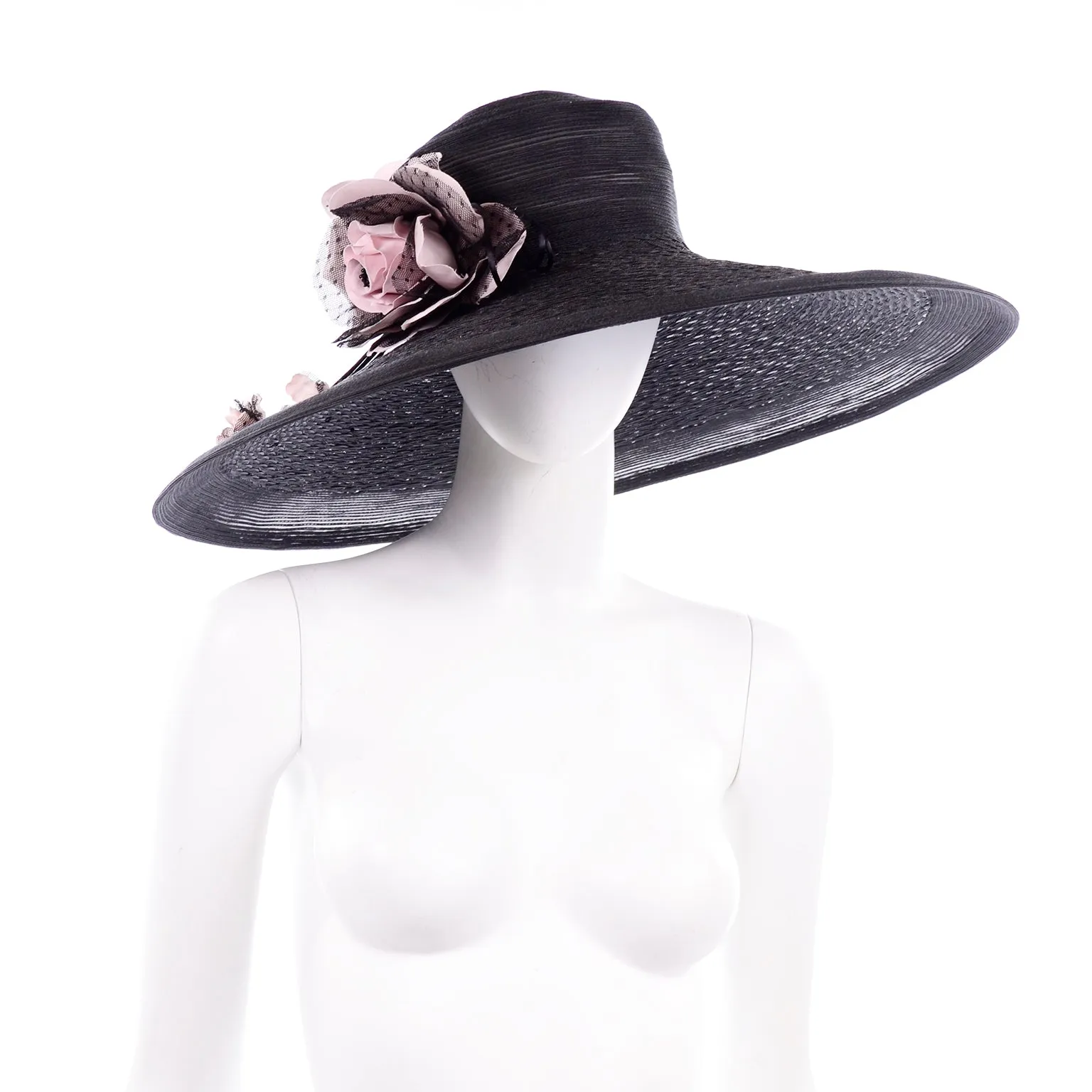 Vintage Wide Brim Black Hat from Frank Olive for Neiman Marcus