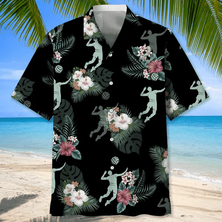 Volleyball american flag Flower Hawaiian Shirt, Volleyball Shirt,  Sports Team Group Shirts