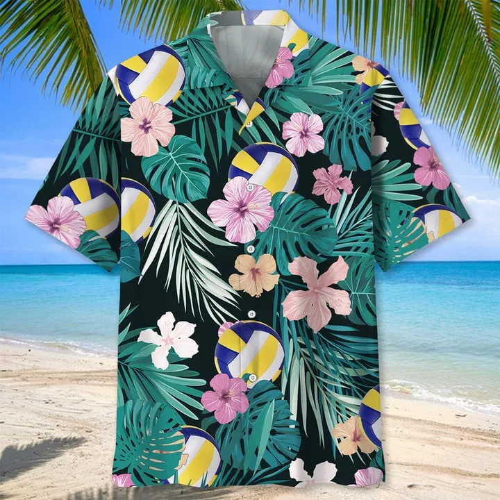 Volleyball american flag Flower Hawaiian Shirt, Volleyball Shirt,  Sports Team Group Shirts