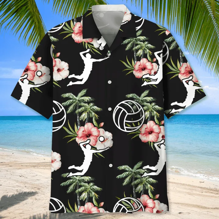 Volleyball american flag Flower Hawaiian Shirt, Volleyball Shirt,  Sports Team Group Shirts