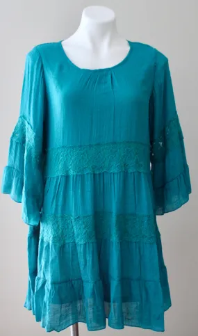 Warm Autumn Teal Boho Ruffle Dress