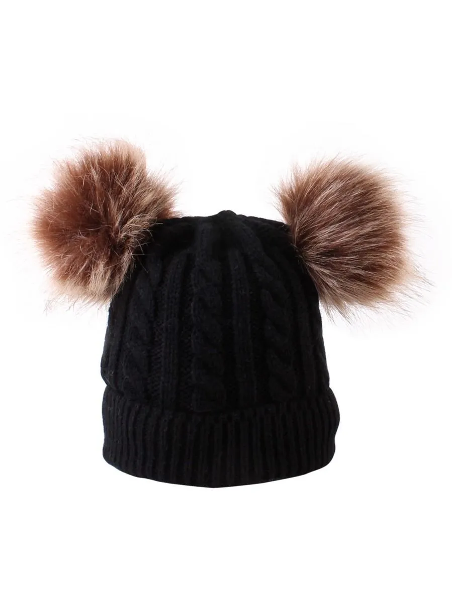 Winter Cute Baby Toddler Kids Double Pom Knitted Beanie Hat