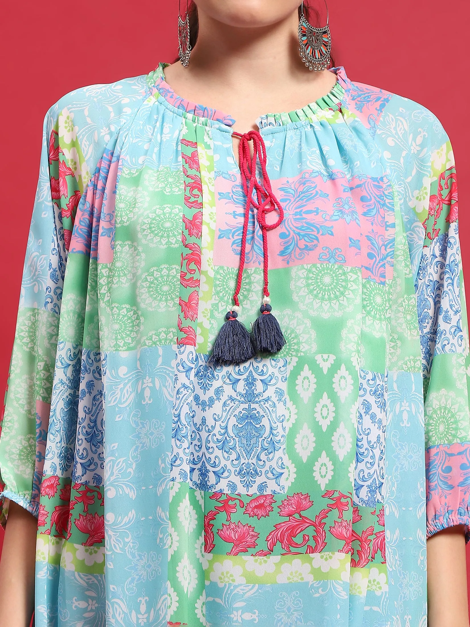 Women Georgette Multicolor Abstract Print Tunic