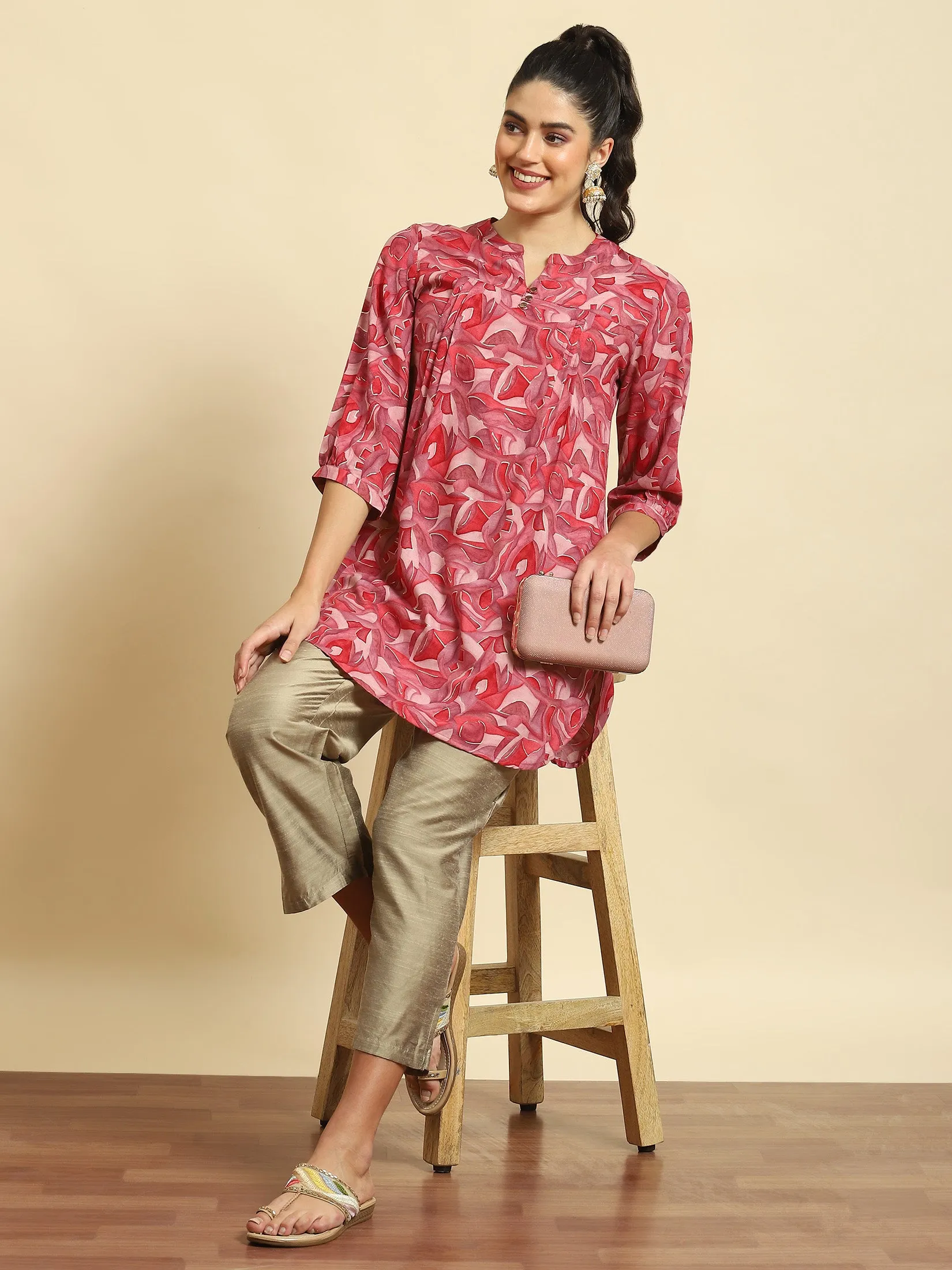 Women Pink Abstract Print Tunic