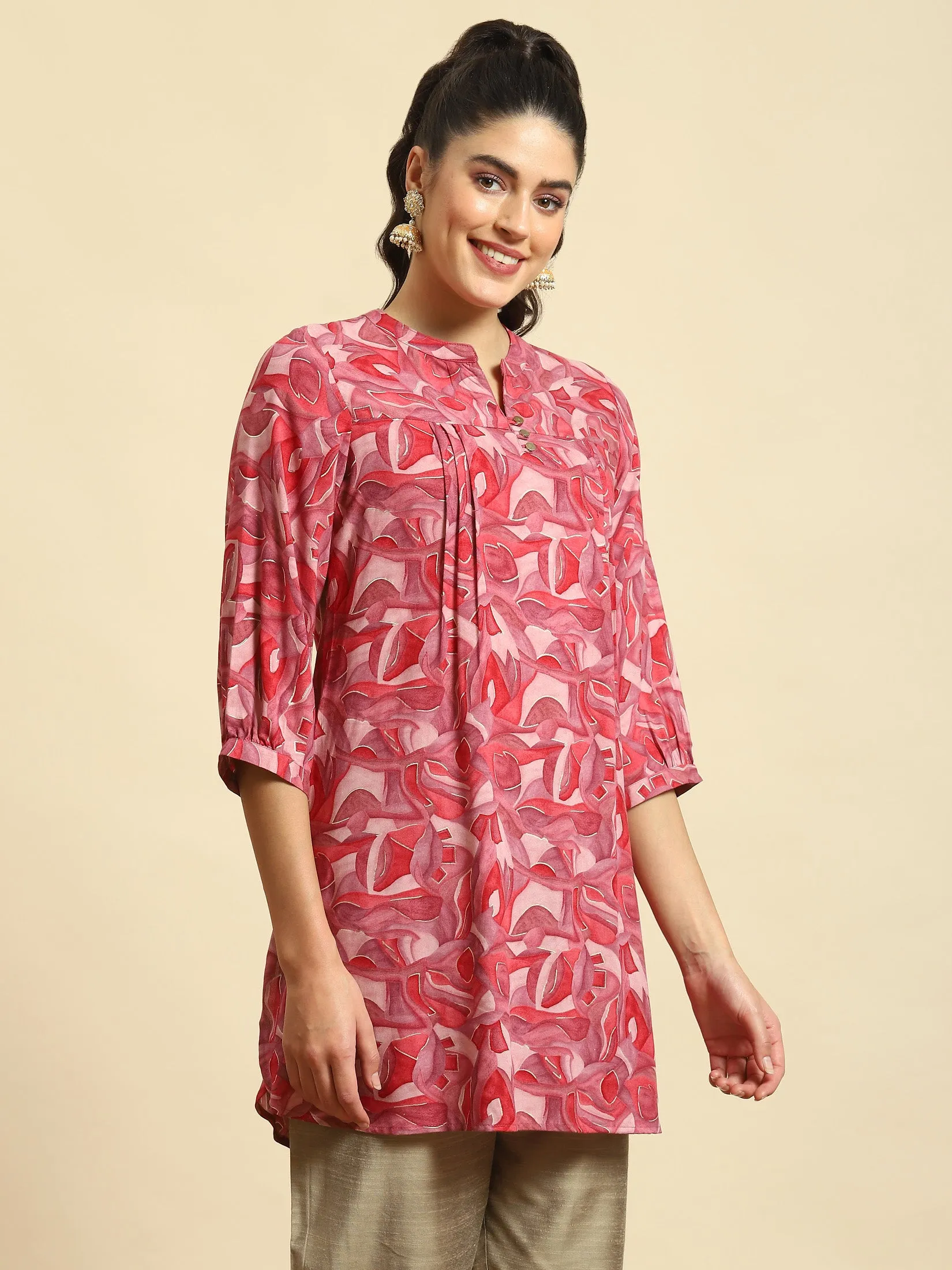 Women Pink Abstract Print Tunic