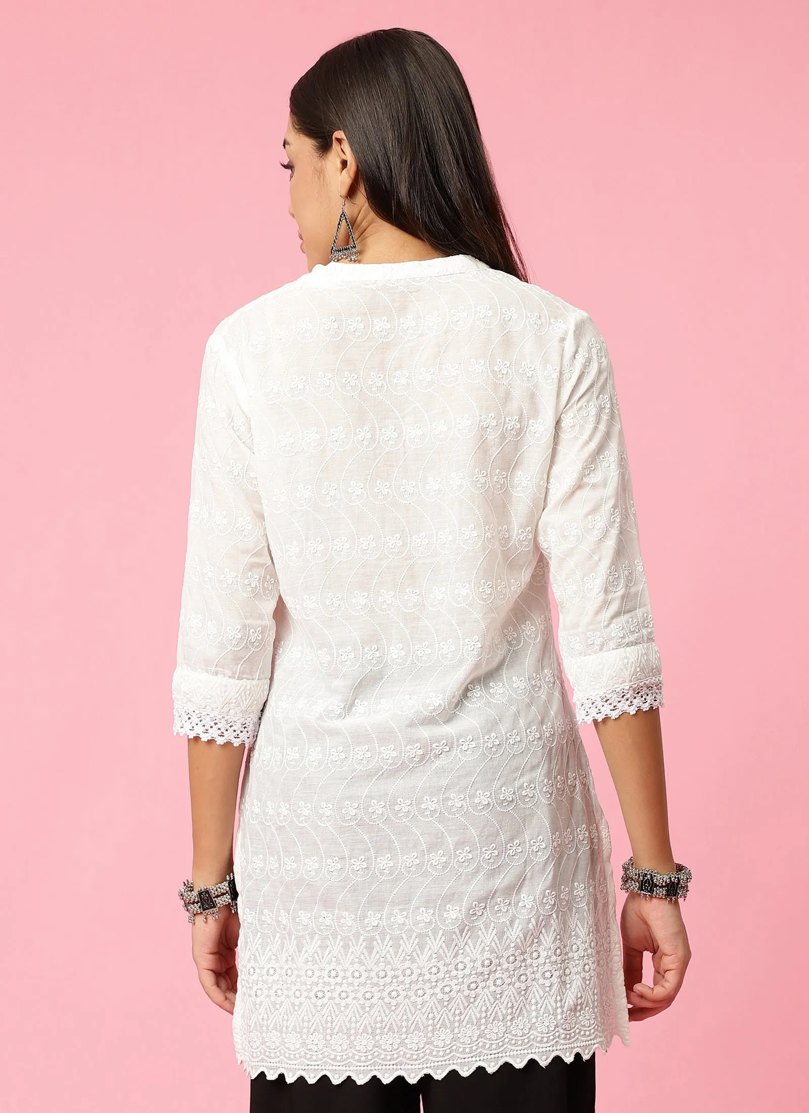 Women White Embroidered Tunic