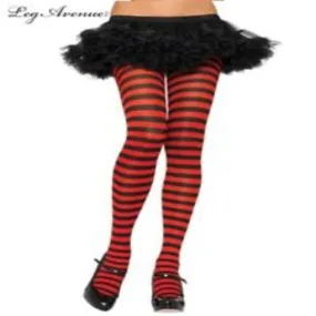 Womens Nylon Black/Red Stripe Tights - 1-2X