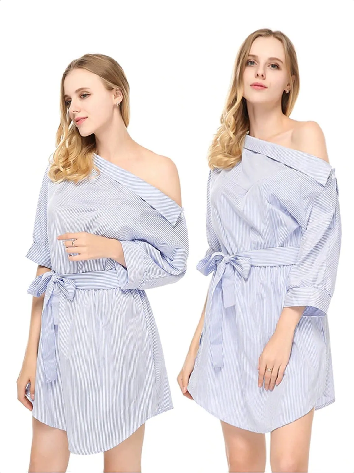 Women's Slouchy Belted Pinstripe Dress/Tunic