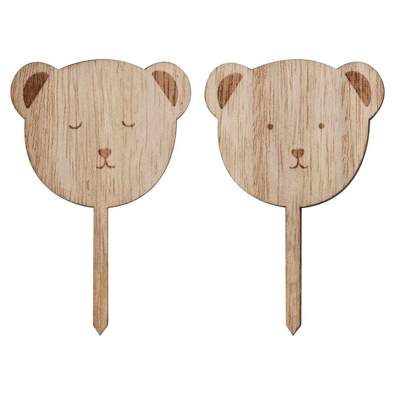 Wooden Teddy Bear Cupcake Toppers (6 pack)