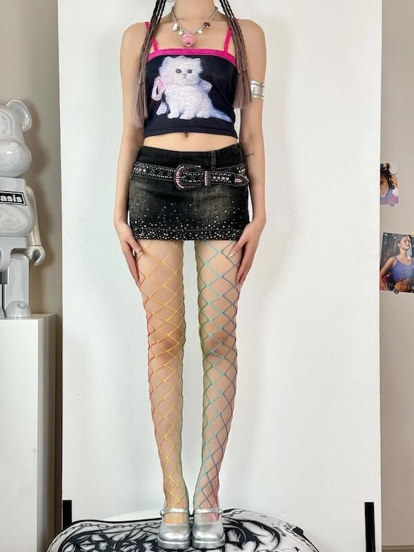 Y2k rainbow mesh fishnet tights