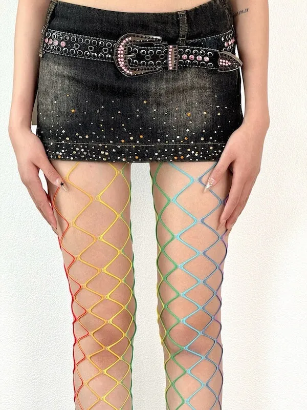 Y2k rainbow mesh fishnet tights