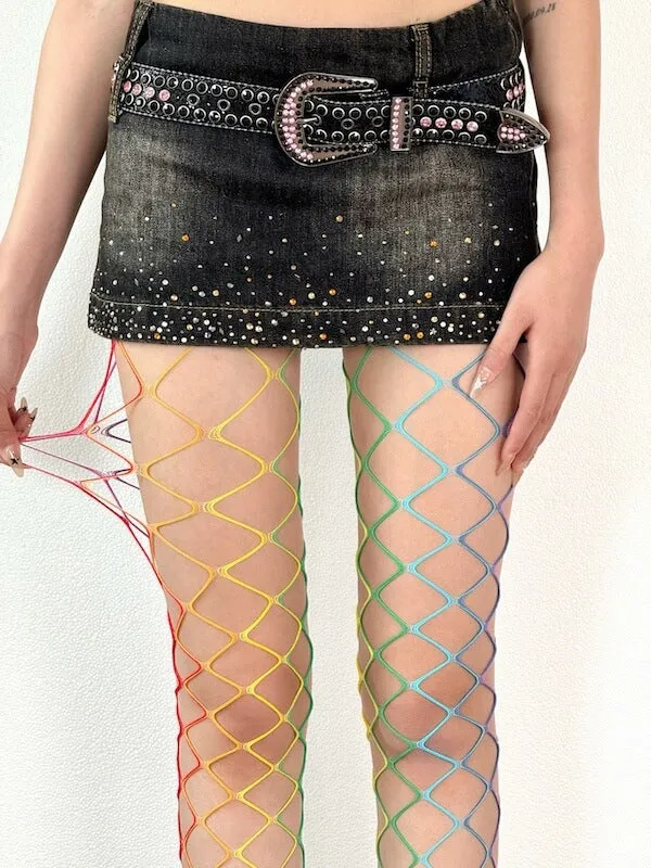 Y2k rainbow mesh fishnet tights