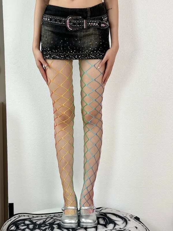 Y2k rainbow mesh fishnet tights