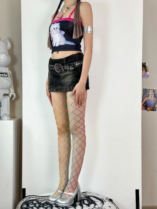 Y2k rainbow mesh fishnet tights